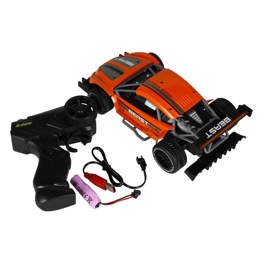 Ariko RC metalen raceauto - rubberen banden - zware oplaadbare accu en motor - 15 km per uur - 1:16 - inclusief 2 x Philips AA batterijen - oranje