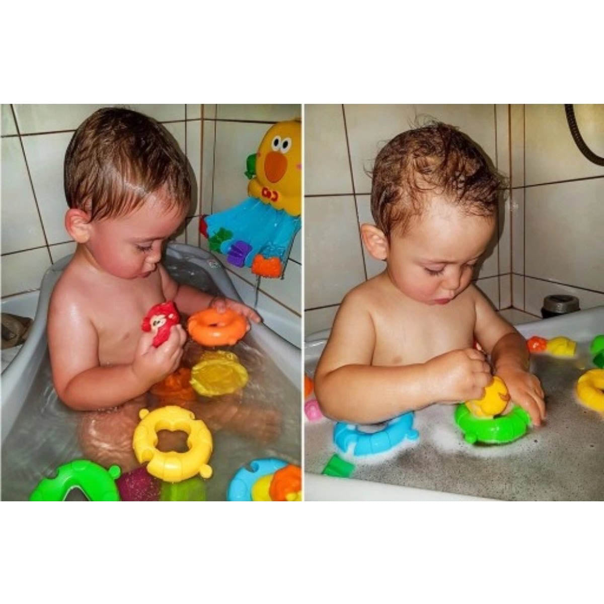 Ariko Jouets de bain, animaux en liberté dans une bouée de sauvetage - Canard en caoutchouc - lion - vache - singe - chien