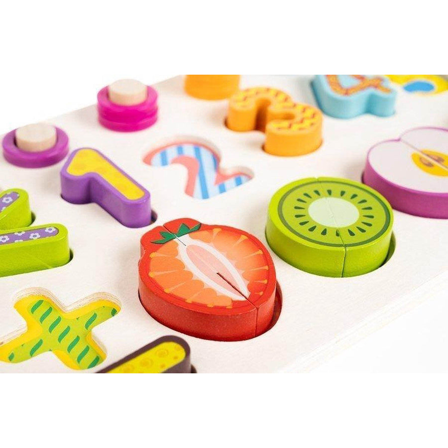 Ariko Educatief Houten 4-in-1 Cijfer en fruit Puzzel + Getallen Rekenpuzzel + Vormenpuzzel + Kleuren – Tellen en stapelen – Early Education Toy