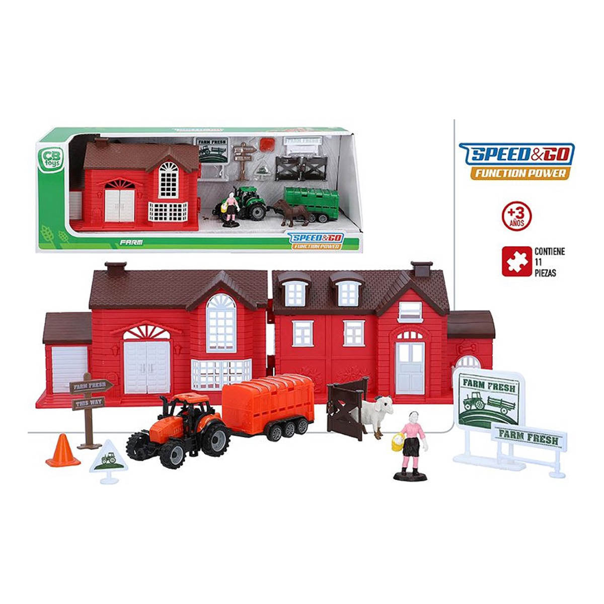 Ariko Bauernhof-Spielset - 11-teilig - mit Bauernhof, Traktor, Anhänger, Bäuerin, Schafen, Tellern und Zäunen