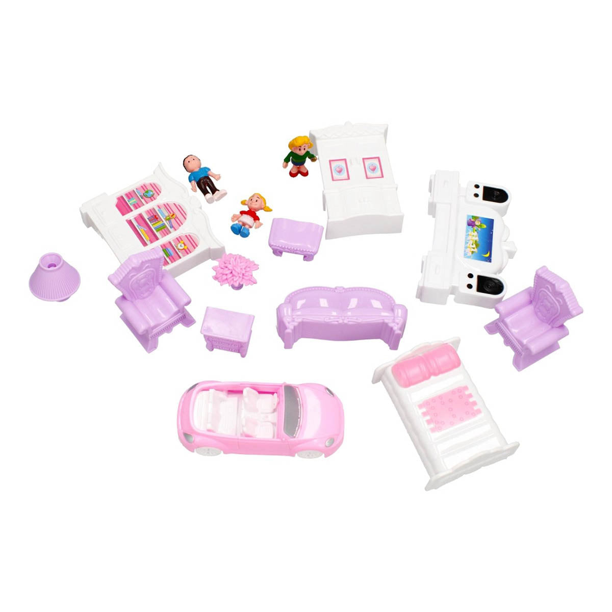 Ariko XXL Prinsessen kasteel met licht en geluid - met meubels, poppetjes en een auto - incl 3 x LR44 batterijen