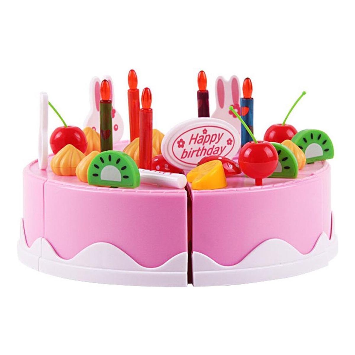 Ariko Singender Spielzeugkuchen mit Zubehör | Geburtstagstorte | 75 Stück | Rosa | Spielset | Batterien enthalten