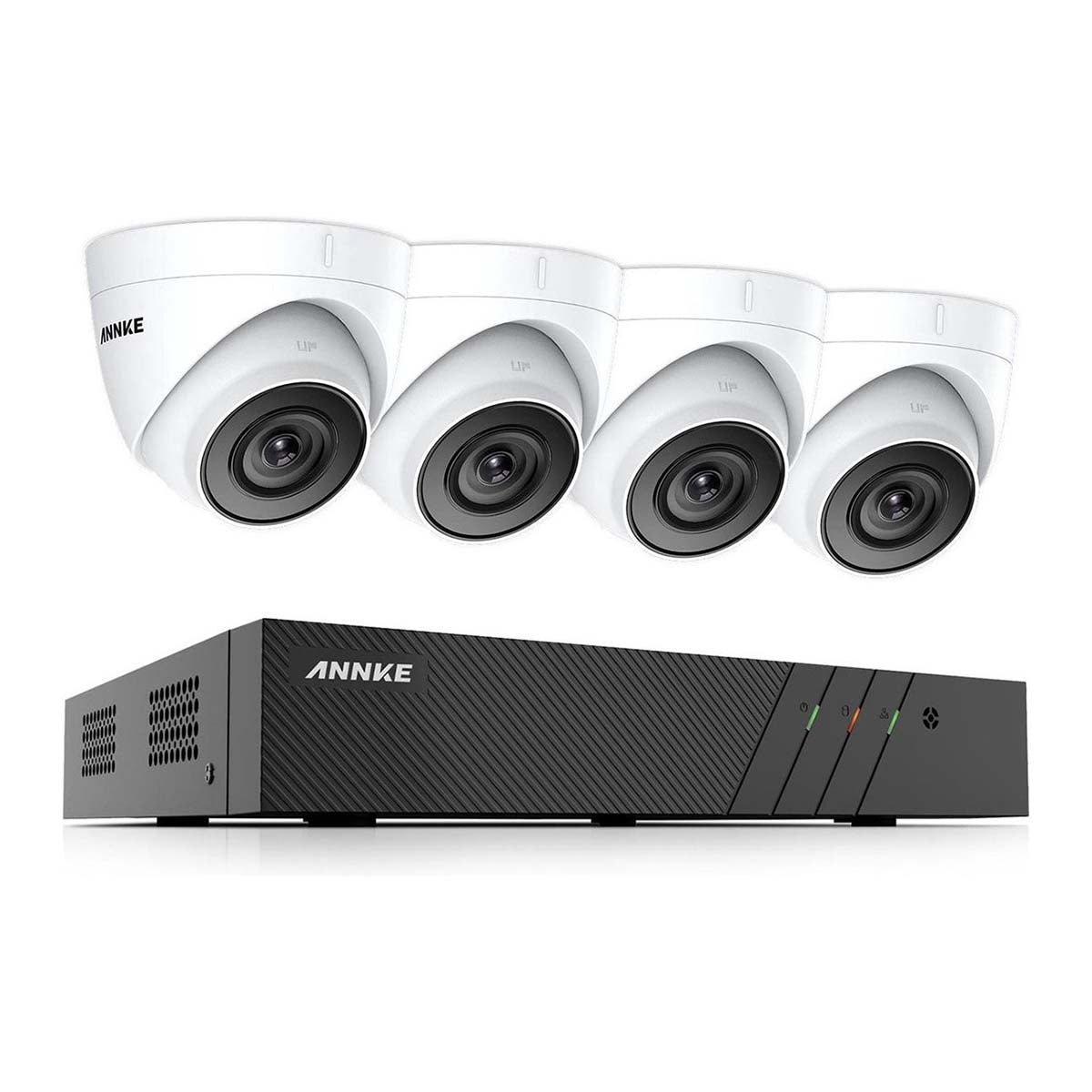 Ariko Système de vidéosurveillance Annke Camera, 4 caméras de sécurité 3 MP blanches de haute qualité, vision nocturne 25 mètres, visionnage d'images enregistrées et en direct en ligne, y compris un disque dur de 1 To – Helpdesk néerlandais
