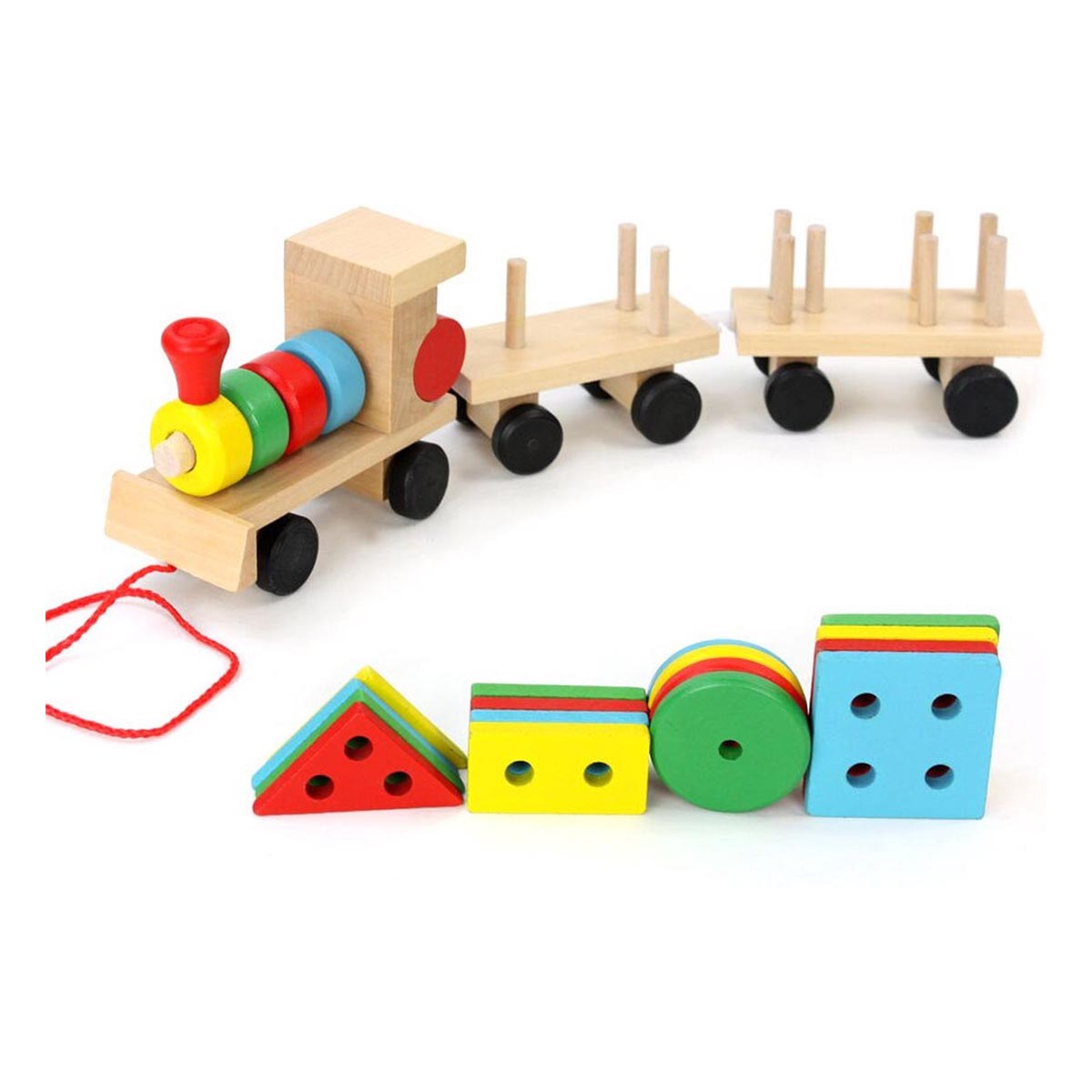 Ariko Train en bois XL avec blocs et formes - Train à blocs - Train jouet - Éducation avec formes et couleurs -