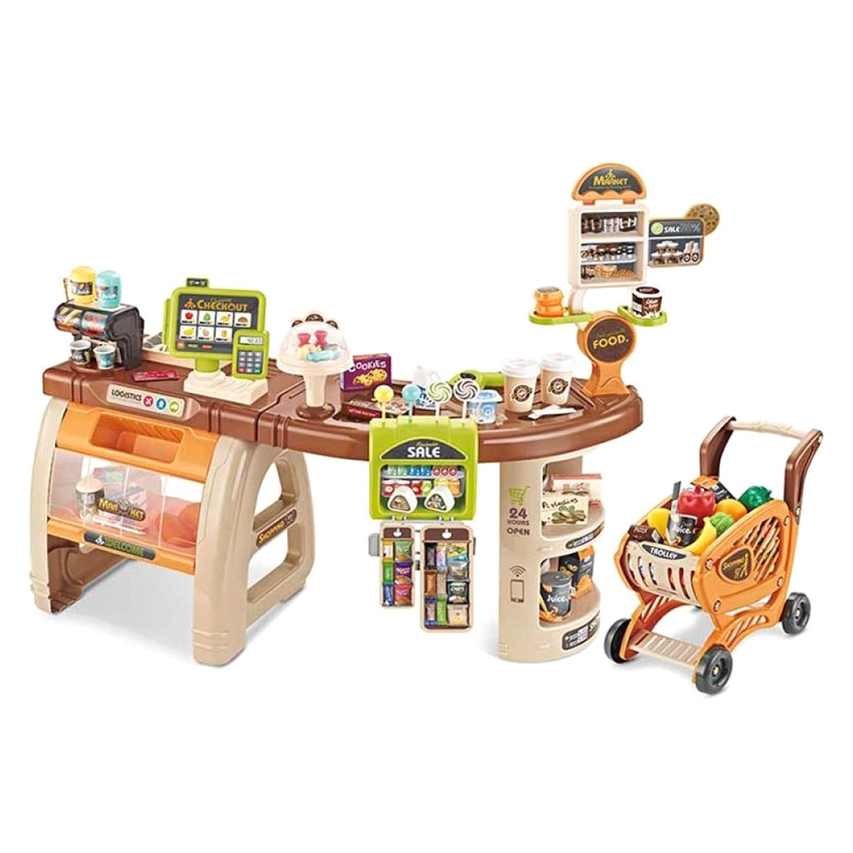 Speelgoedsupermarkt, 65 onderdelen - met veel accessoires en winkelwagen - Ariko