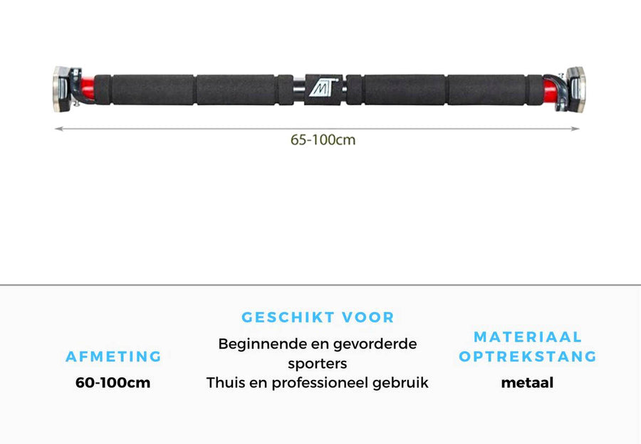 Pull up bar - Verstelbare optrekstang deurpost - 60 tot 100 cm - MT edition - Ariko