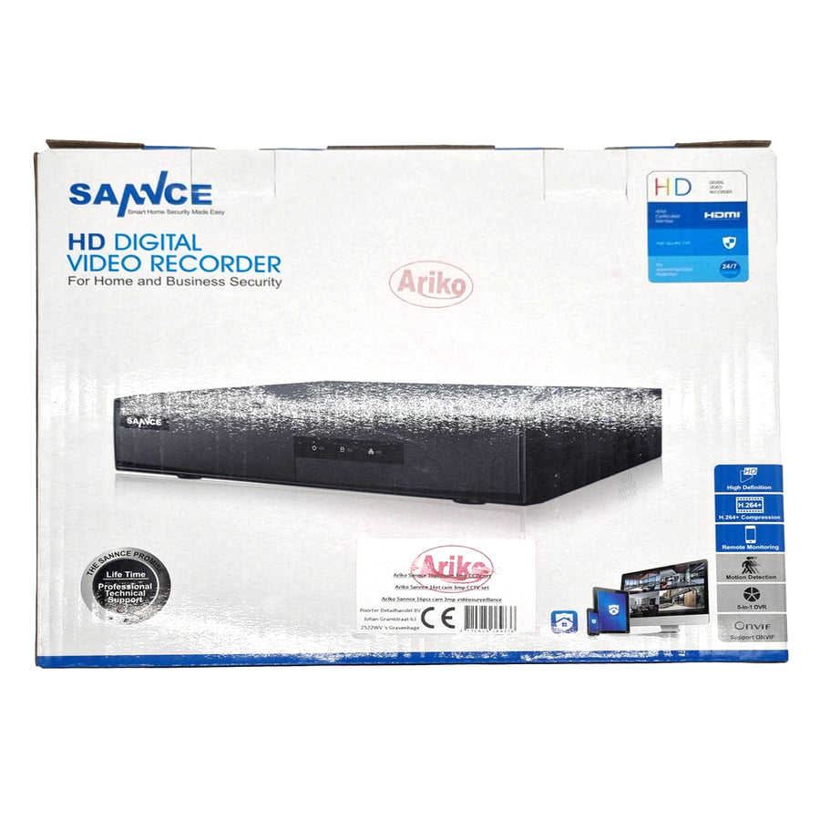 Ariko Sannce Camera CCTV systeem,16x Zwarte hoge kwaliteit 3MP beveiliging camera's, Nachtzicht 25 mtr, Online opgenomen en live beelden bekijken, inclusief 1TB harde schijf - Nederlandstalige helpdesk