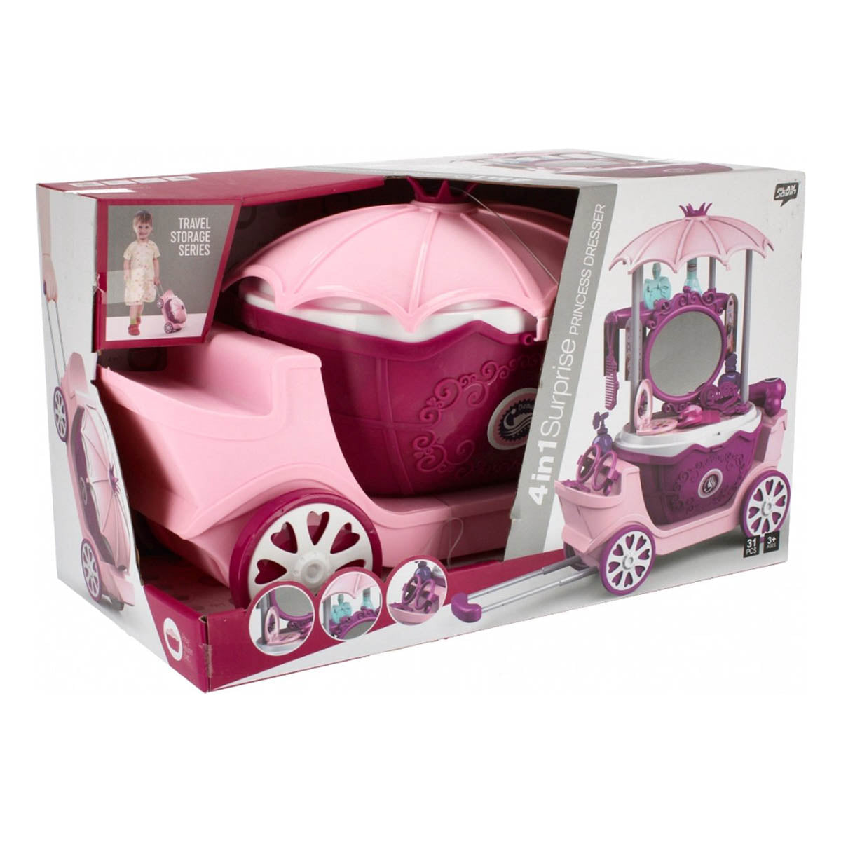 Ariko Speelgoed trolley Schoonheid salon 31 delig - Fohn, spiegel, make-up, parfum en nog veel meer - handige meeneem koffer met wieltjes