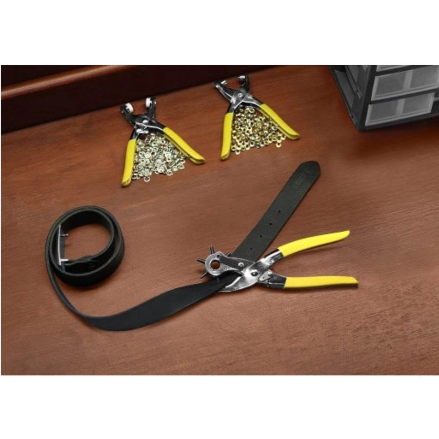 Ariko Revolvertang 203-delige set - Ponstang - Geel of Rood - Oogjestang - Ringetjestang - Gaatjestang - Zeilringtang - Drukknooptang - Riemen & Leer - met Benodigdheden