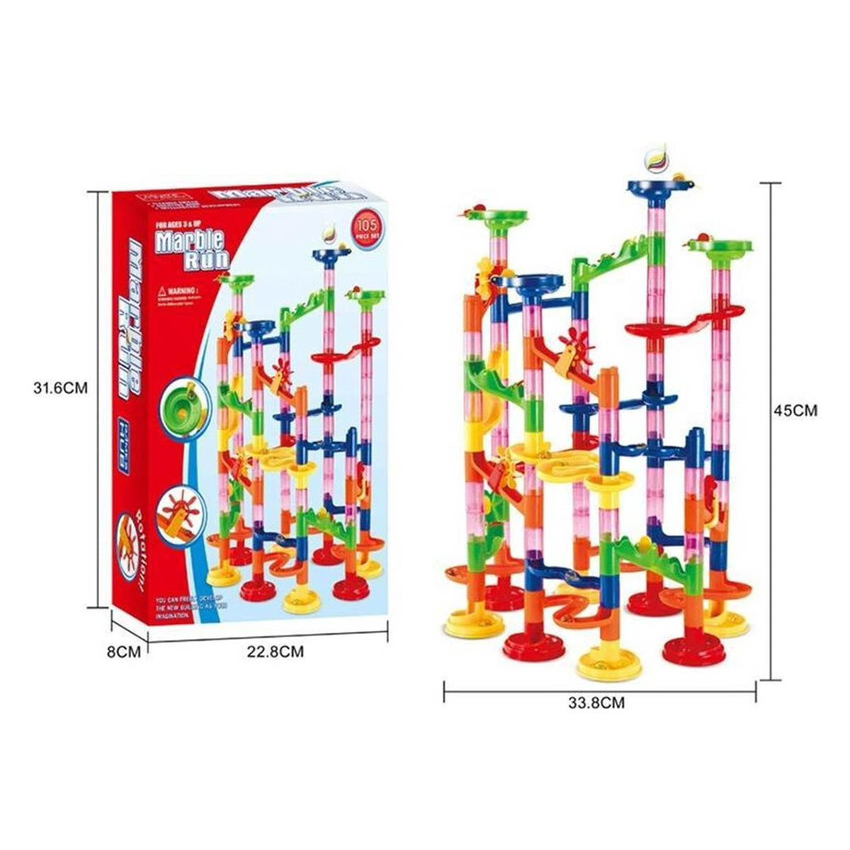Ariko XXL Knikkerbaan | 105 delig | incl 30 Knikkers | 12 Verschillende elementen | Puzzel | Achtbaan | Marble Racebaan | Spiraal