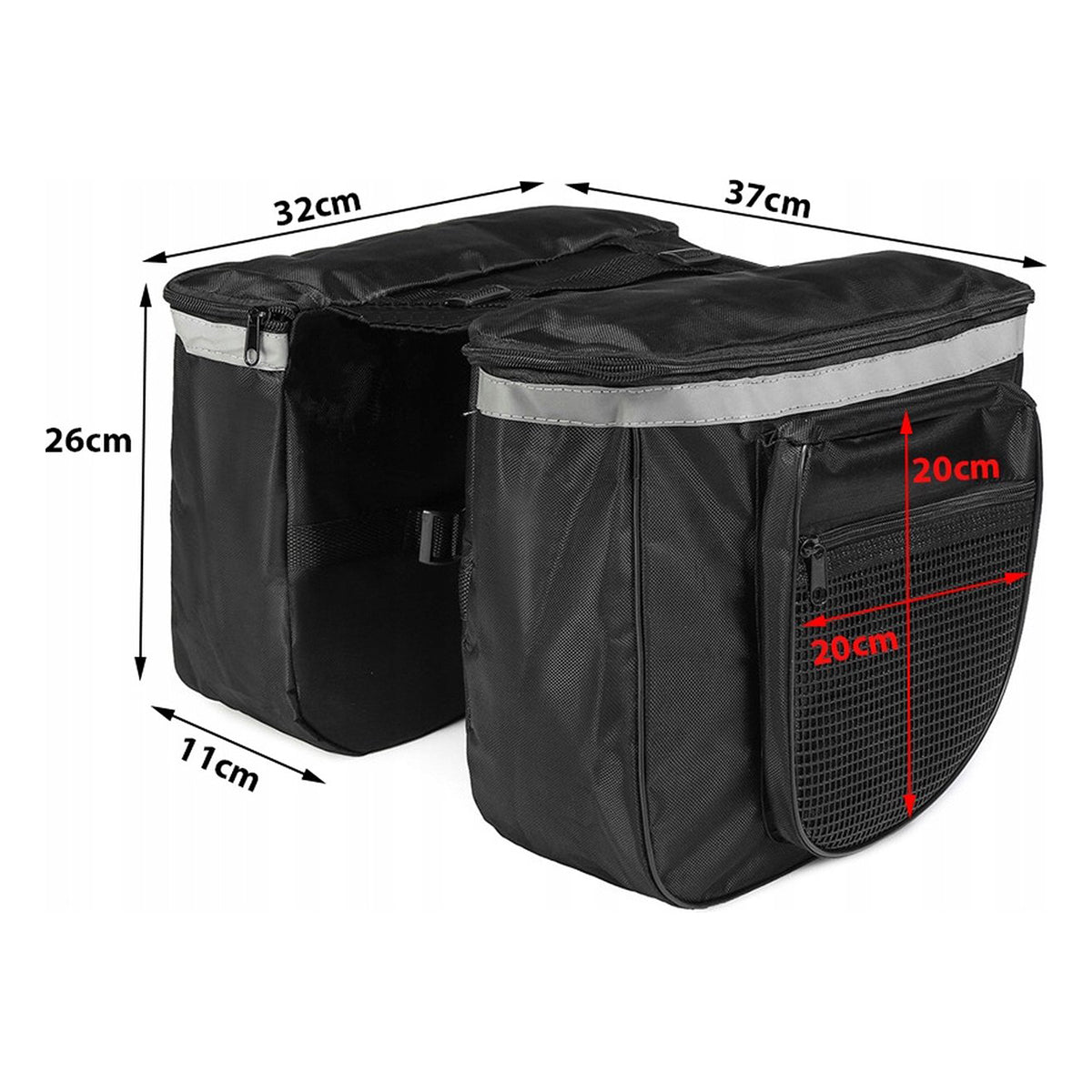 Luxus-Doppelgepäckträgertasche – Fahrradtasche – Große doppelte abnehmbare Gepäckträgertasche – Trunkbag – wasserdicht – Bikepacking-Taschenhalter – Trunkbag mit 4 Fächern – 28 Liter Stauraum – Schwarz