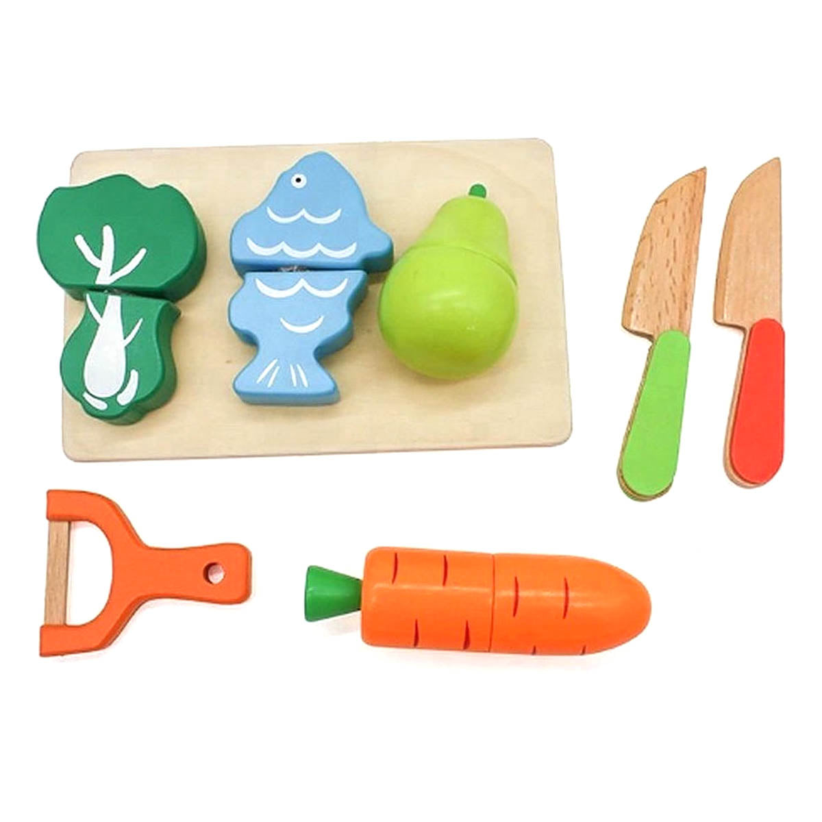Ariko Ensemble de jouets en bois fruits et légumes - 17 pièces - accessoires de cuisine - Magasin de jouets - Jouet alimentaire - Jouets en bois de fruits