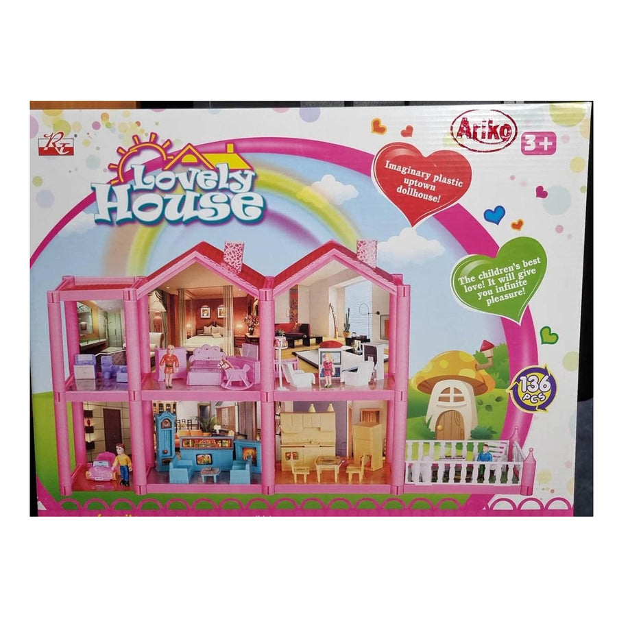 <tc>Ariko</tc> XL Dollhouse | Dream House | 6 rooms and terrace| 136 pieces fully furnished with 4 dolls and 1 dog