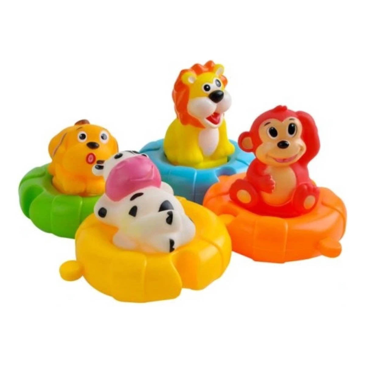 Ariko Jouets de bain, animaux en liberté dans une bouée de sauvetage - Canard en caoutchouc - lion - vache - singe - chien