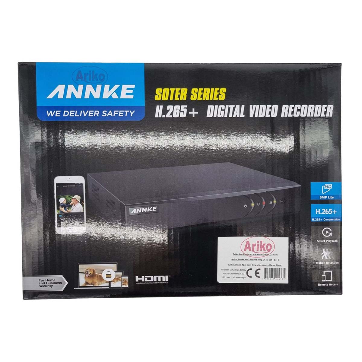Ariko Système de vidéosurveillance Annke Camera, 4 caméras de sécurité 3 MP blanches de haute qualité, vision nocturne 25 mètres, visionnage d'images enregistrées et en direct en ligne, y compris un disque dur de 1 To – Helpdesk néerlandais