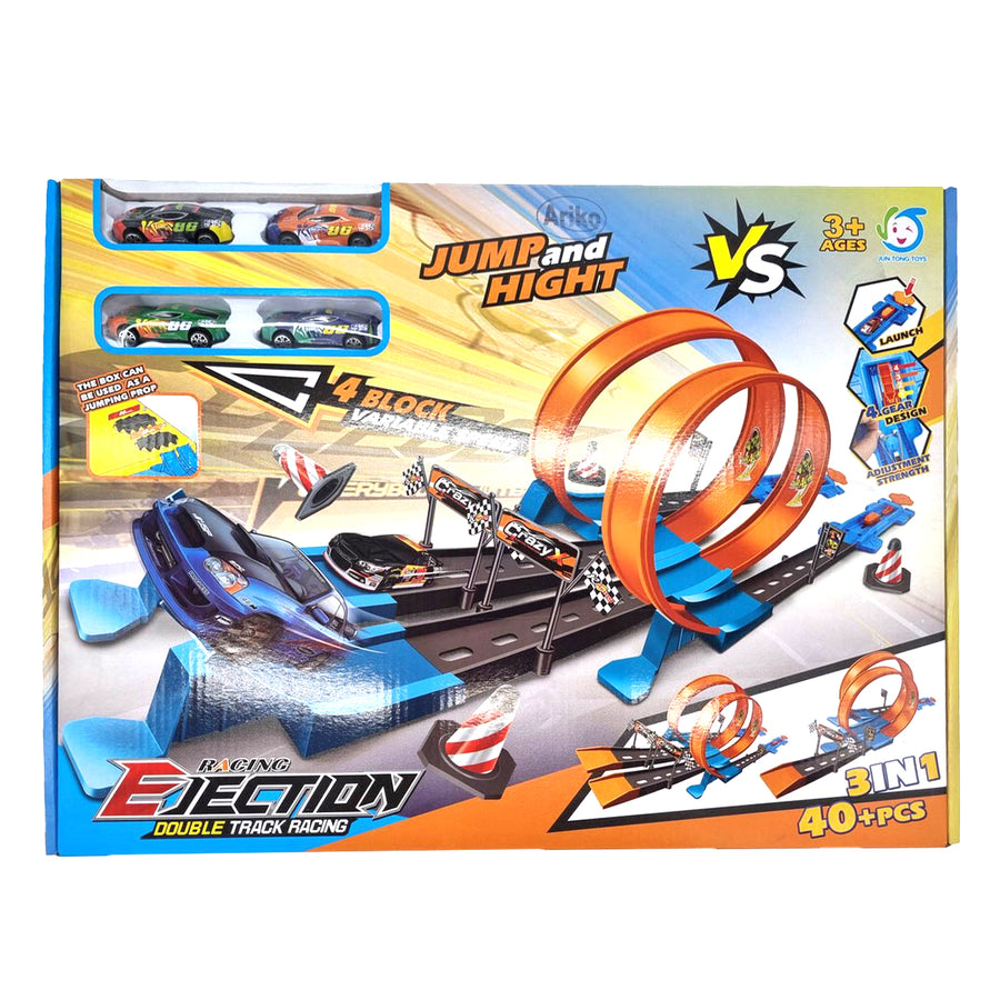 Ariko Dubbele Track Racebaan - 40 delig - Twee louping - Twee lounchers in 4 versnellingen - 3 in 1 - 4 auto's - met puntensysteem