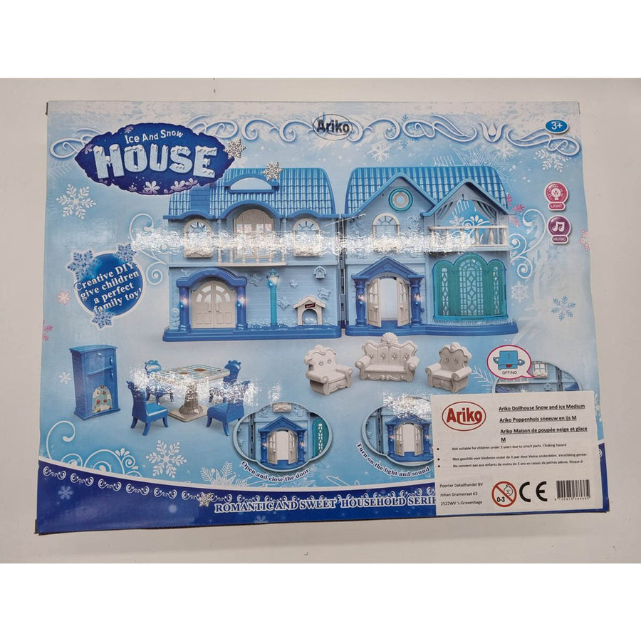 Ariko Poppenhuis My New Home Snow and Ice Series - Medium - Muziek en Licht show - inclusief tuinmap en keuken en slaapkamermeubels - inclusief 2 x AA batterijen van Philips