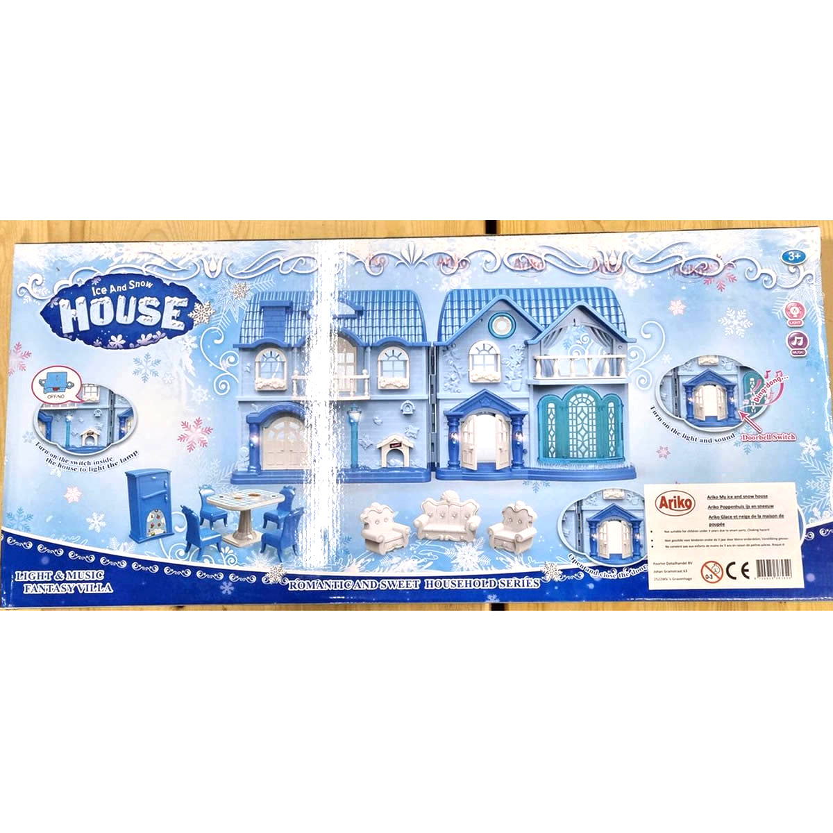<tc>Ariko</tc> Poppenhuis My New Home Snow and Ice Series - Large - Music and Light show - including garden map and kitchen and bedroom furniture - including 2 x AA batteries from Philips