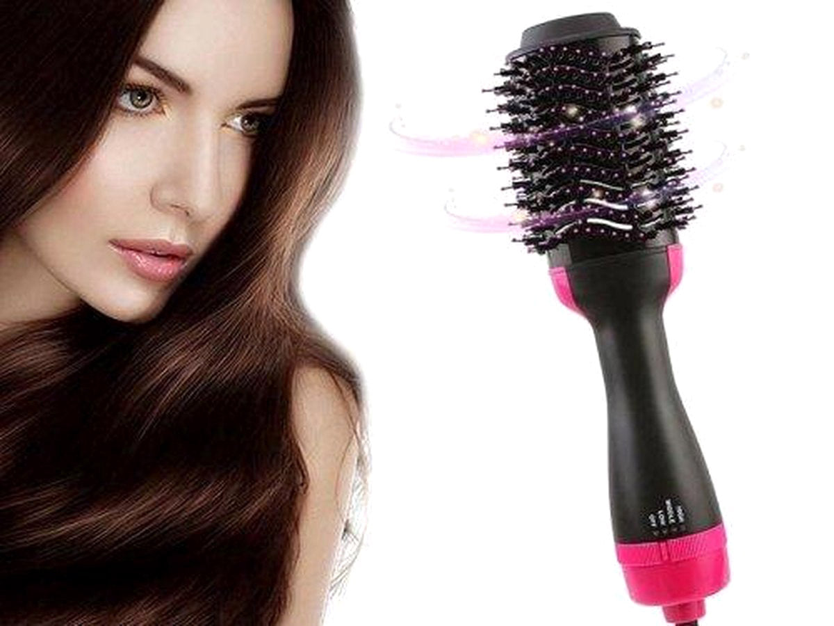 Borstel - Föhn - Föhnborstel - Krulborstel - Haarborstel - Haardroger - Stijlborstel - Magic Brush - Hetelucht Borstel - Haar Styling - Zwart/Roze - Ariko