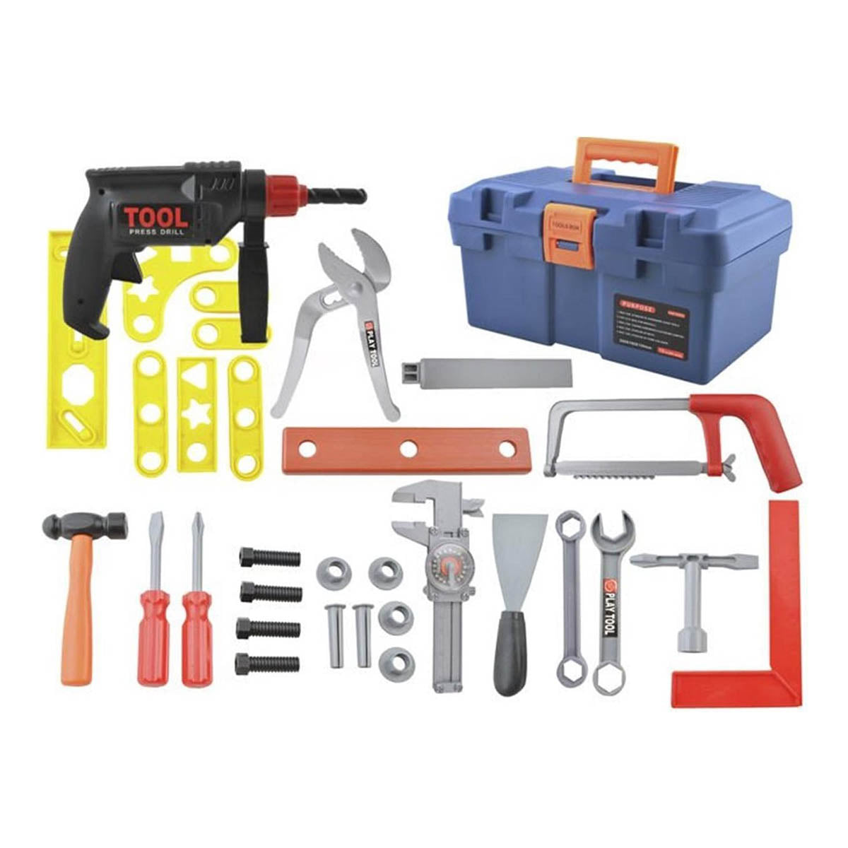 Ariko Tegole Luxus-Spielzeug-Werkzeugkoffer | Werkzeugsatz | Werkzeugkasten | Werkzeugbox | 32 Stück | mit Bohrer |