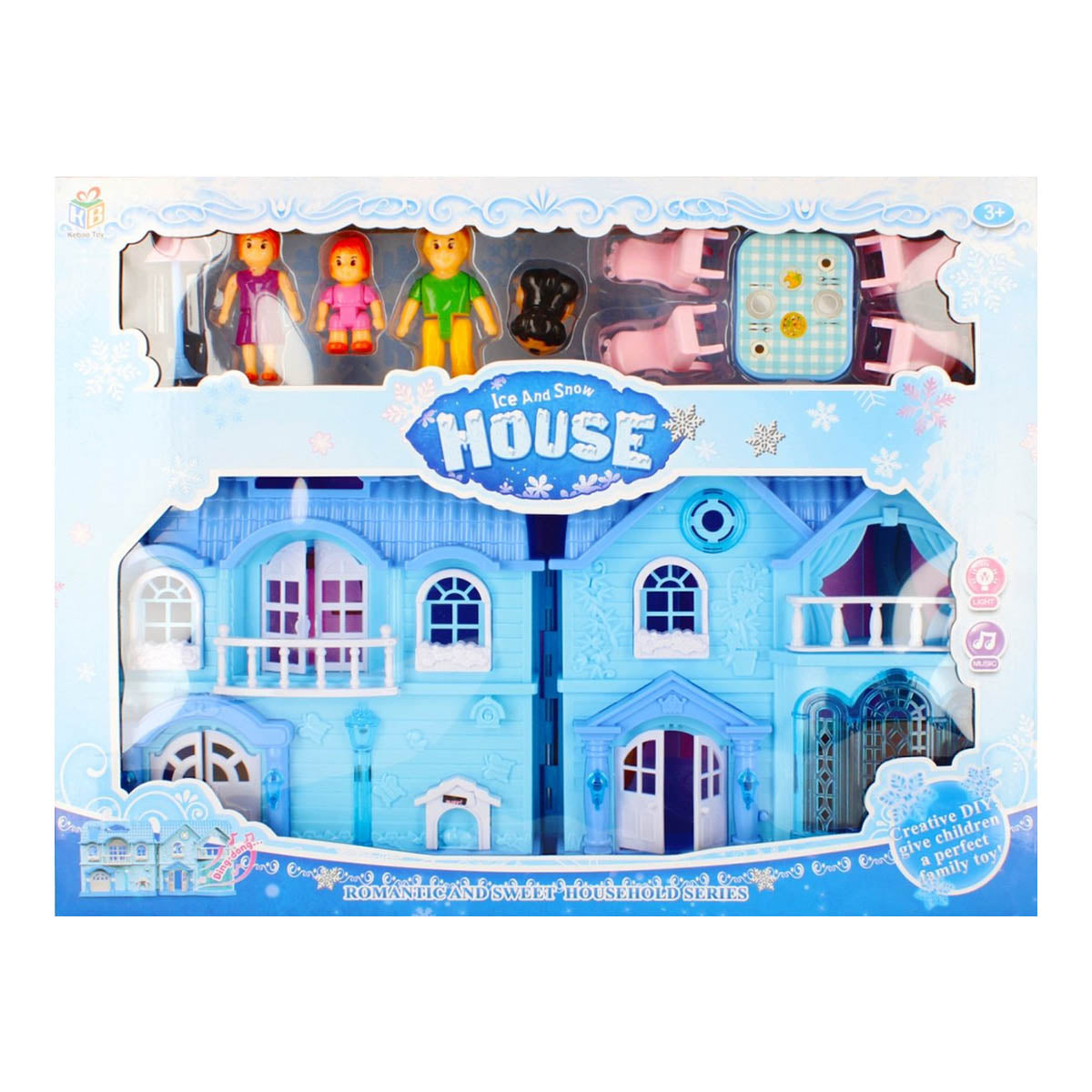 Ariko Dollhouse My New Home Snow and Ice Series - Medium - Spectacle de musique et de lumière - comprenant un dossier de jardin et des meubles de cuisine et de chambre - comprenant 2 piles AA de Philips