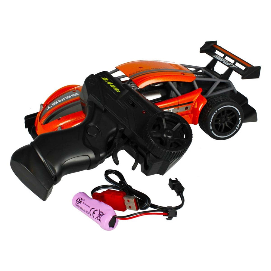 Ariko RC metalen raceauto - rubberen banden - zware oplaadbare accu en motor - 15 km per uur - 1:16 - inclusief 2 x Philips AA batterijen - oranje