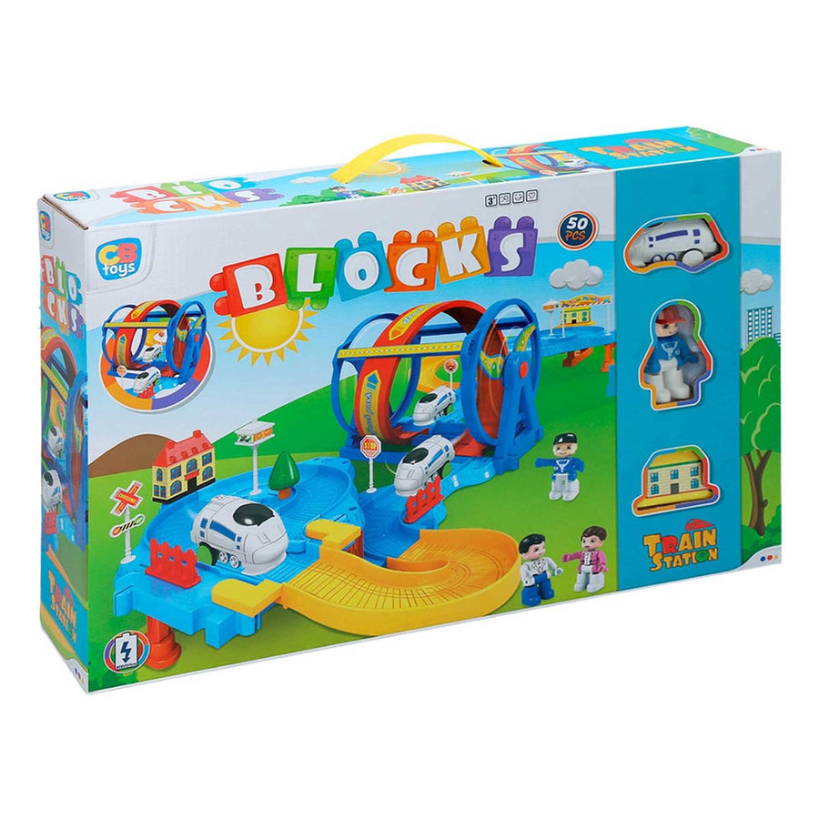 Ariko Treinbaan met looping - met huisjes - verkeersborden - hekjes en poppetjes - 50 delig - inclusief 1 x AAA batterij