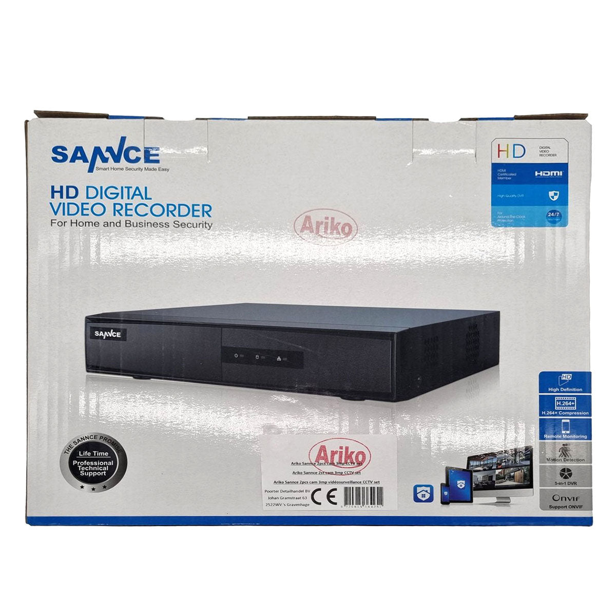 <tc>Ariko</tc> Sannce Camera CCTV system, 2 x Black high quality 3MP security cameras, Night vision 25 mtr, View recorded and live images online, including 1TB hard disk - Dutch helpdesk