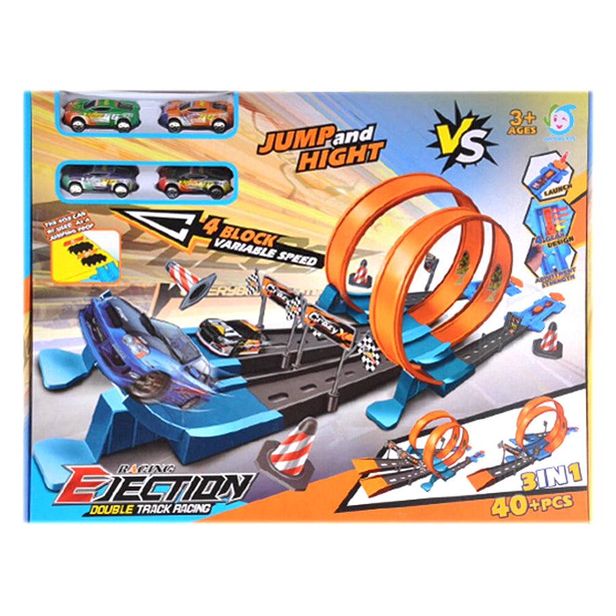 Ariko Dubbele Track Racebaan - 40 delig - Twee louping - Twee lounchers in 4 versnellingen - 3 in 1 - 4 auto's - met puntensysteem