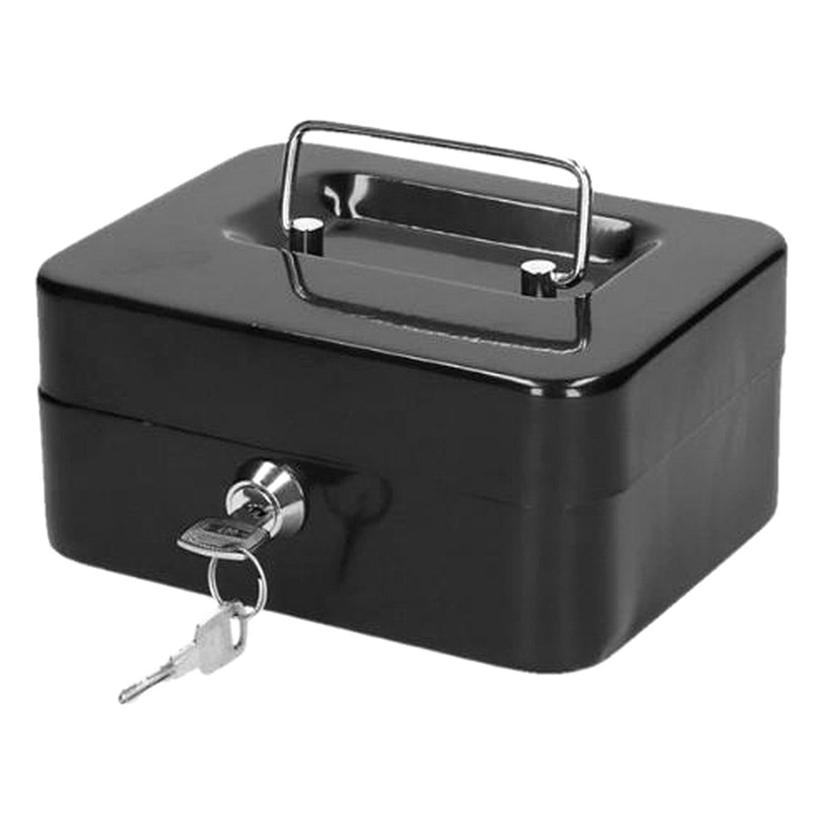 Geldkistje met slot - Kist met handvat - 20 x 15 x 7 cm - Zwart - Met inleglade - Metaal - Kluis