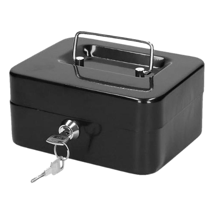 Geldkistje met slot - Kist met handvat - 20 x 15 x 7 cm - Zwart - Met inleglade - Metaal - Kluis