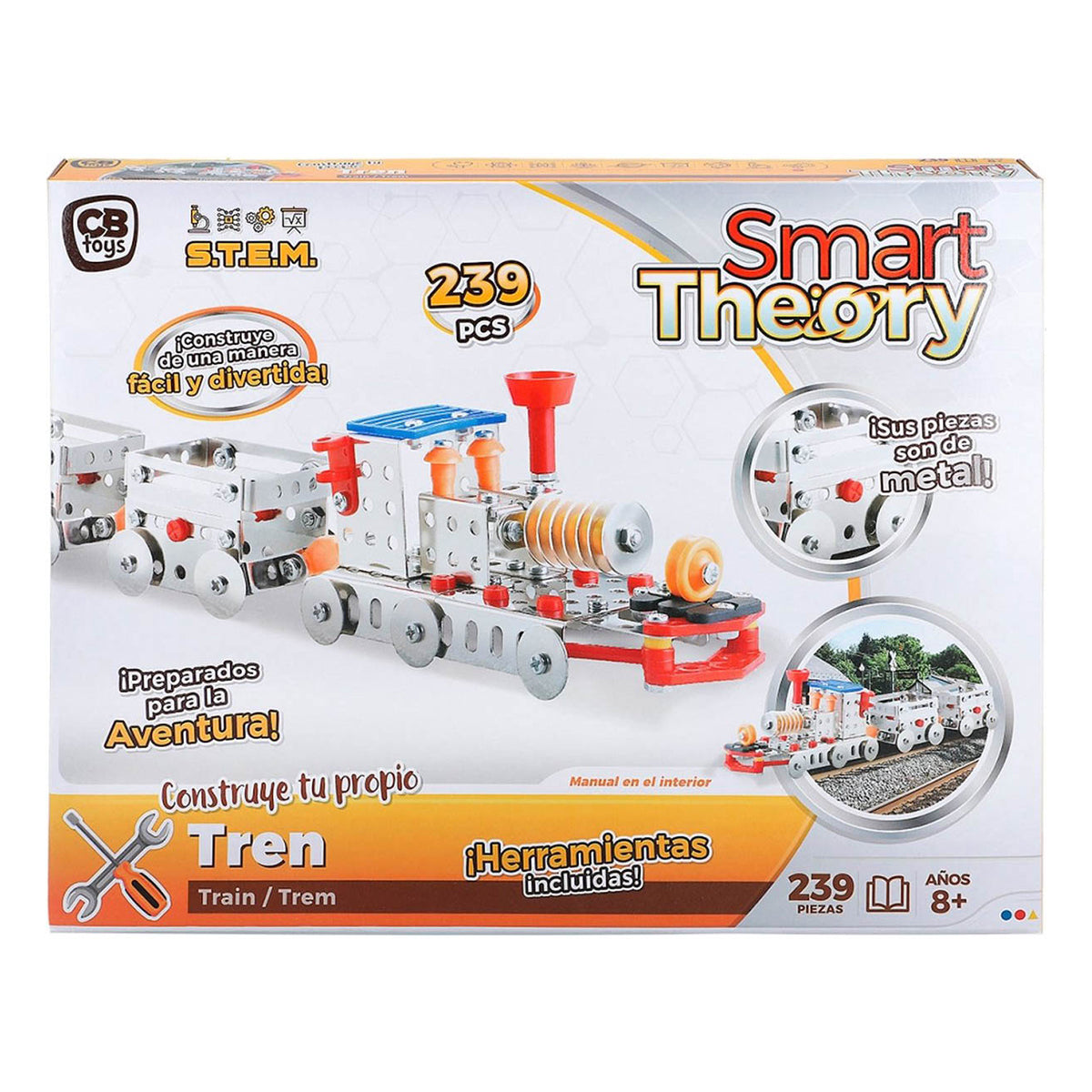 Ariko Bauset - Metal Train with Wagons - Bauspiel - Bauset Zug mit Wagon Stahl Silber 239-teilig - Inklusive Werkzeug - S.T.E.M. Spielzeug - Sprachspielzeug
