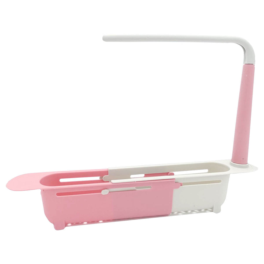 Ariko Gootsteen Organizer - Roze/Grijs - Aanrecht Gootsteen bakje - Vaatdoekhouder - Spons Opbergrek - Verstelbaar