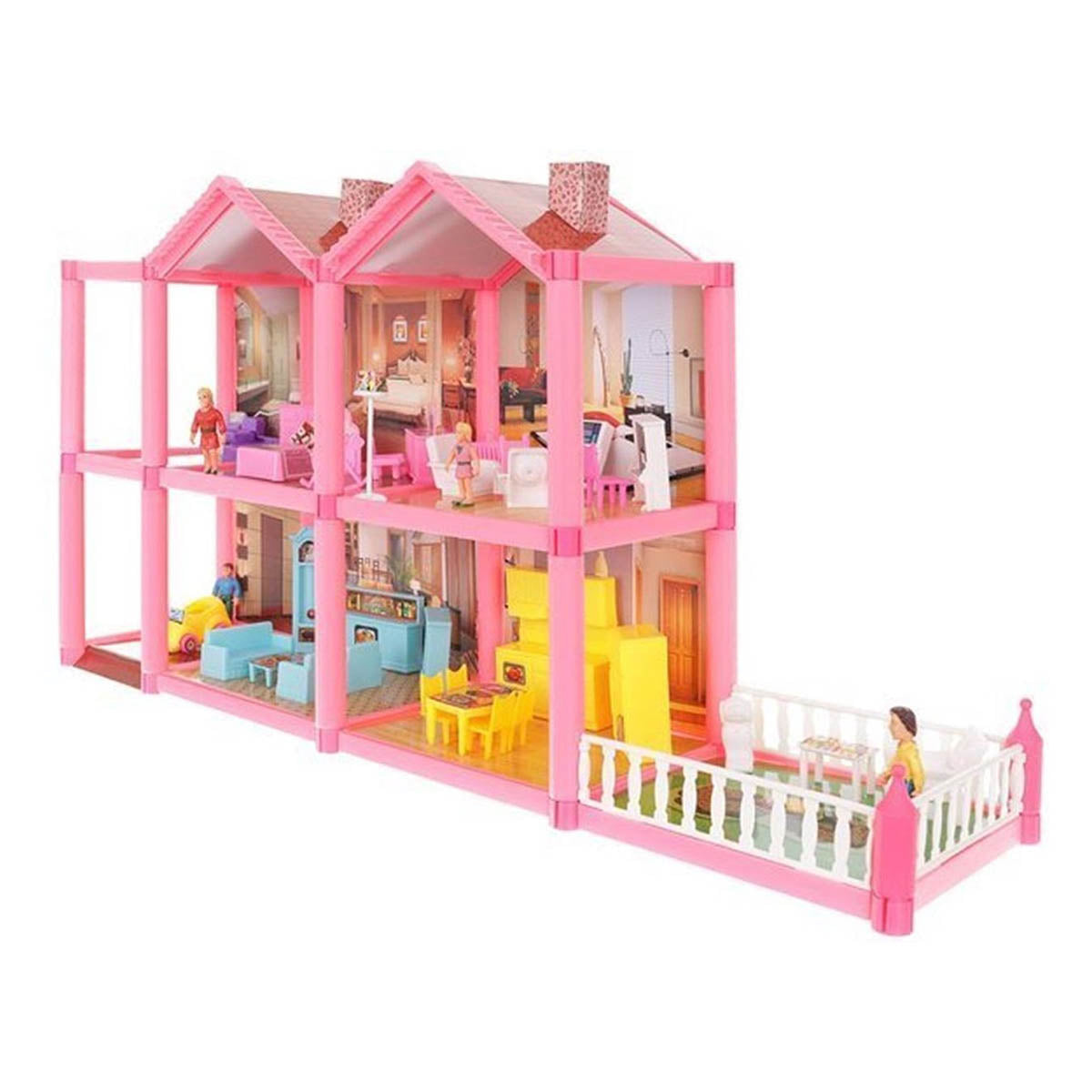 <tc>Ariko</tc> XL Dollhouse | Dream House | 6 rooms and terrace| 136 pieces fully furnished with 4 dolls and 1 dog