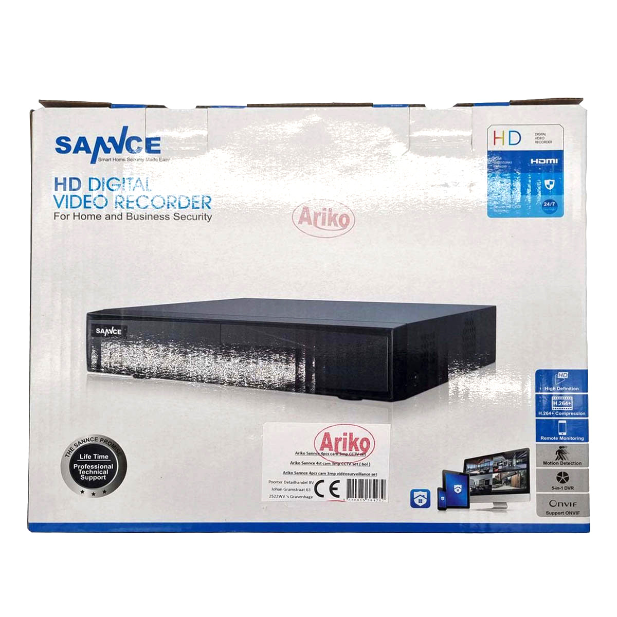 <tc>Ariko</tc> Sannce Camera CCTV system, 4 x Black high quality 3MP security cameras, Night vision 25 mtr, View recorded and live images online, including 1TB hard drive - Dutch helpdesk