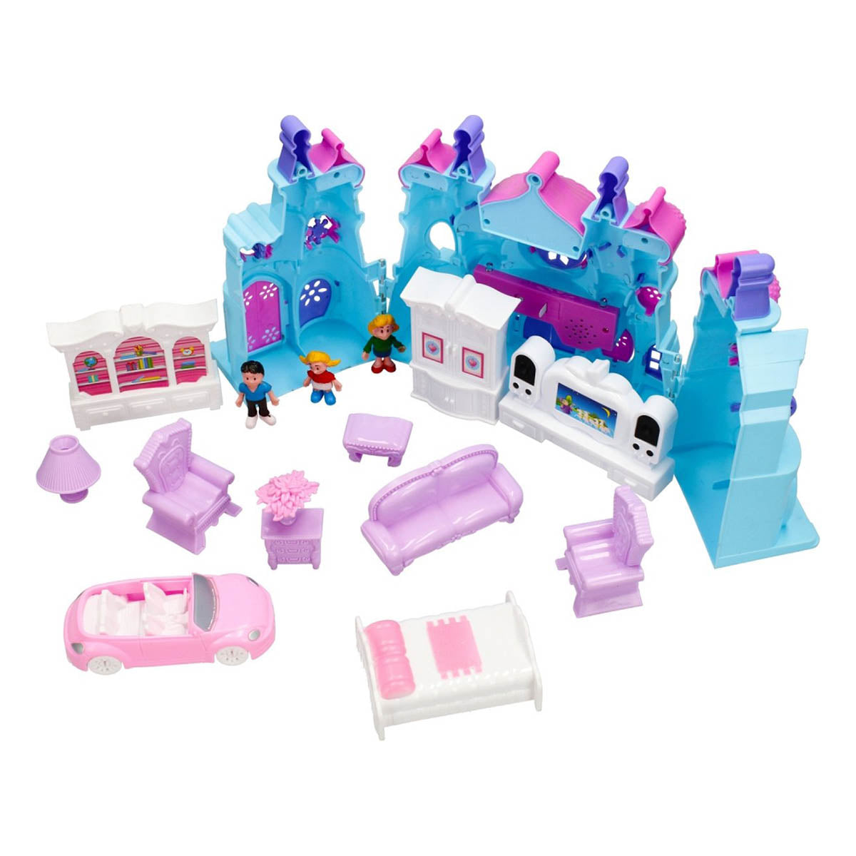 Ariko XXL Prinsessen kasteel met licht en geluid - met meubels, poppetjes en een auto - incl 3 x LR44 batterijen