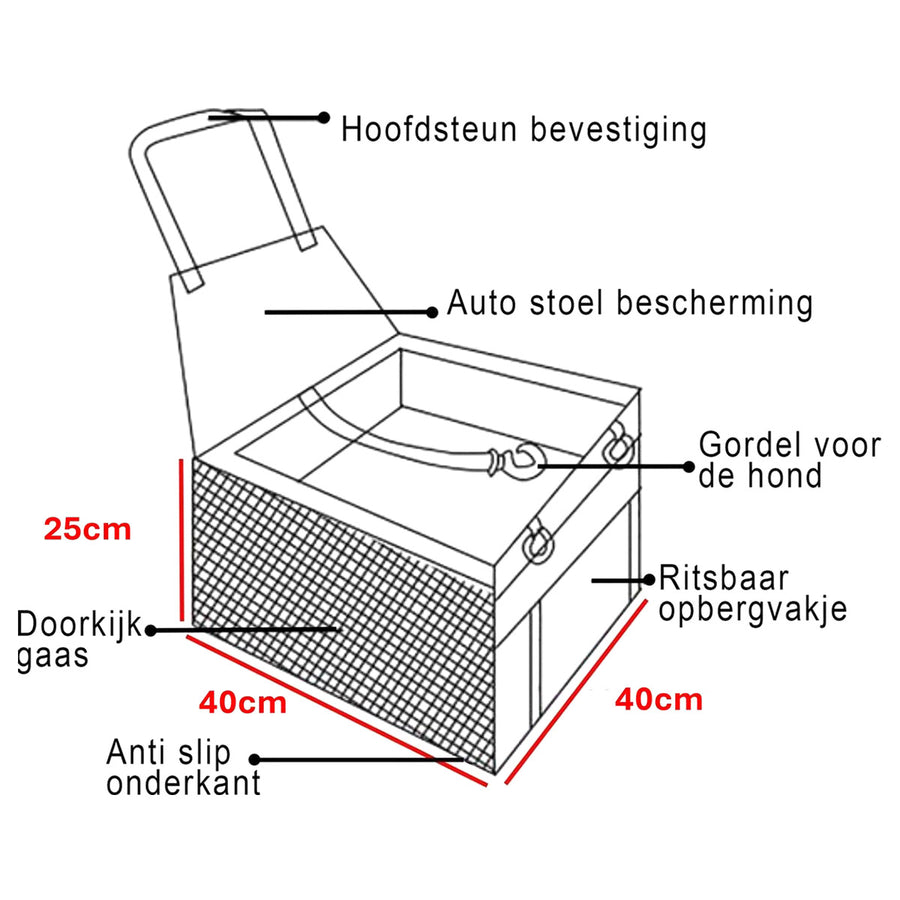 Ariko Autostoel Hond / Kat / Puppy - Opvouwbaar Waterbestendig Honden / Kat zitje - Dieren zitje voor in de auto - Hondenmand - 40 x 40 x 25 cm - Incl Opvouwbaar voerbakje en borstel - Veiligheidsband - Schone auto
