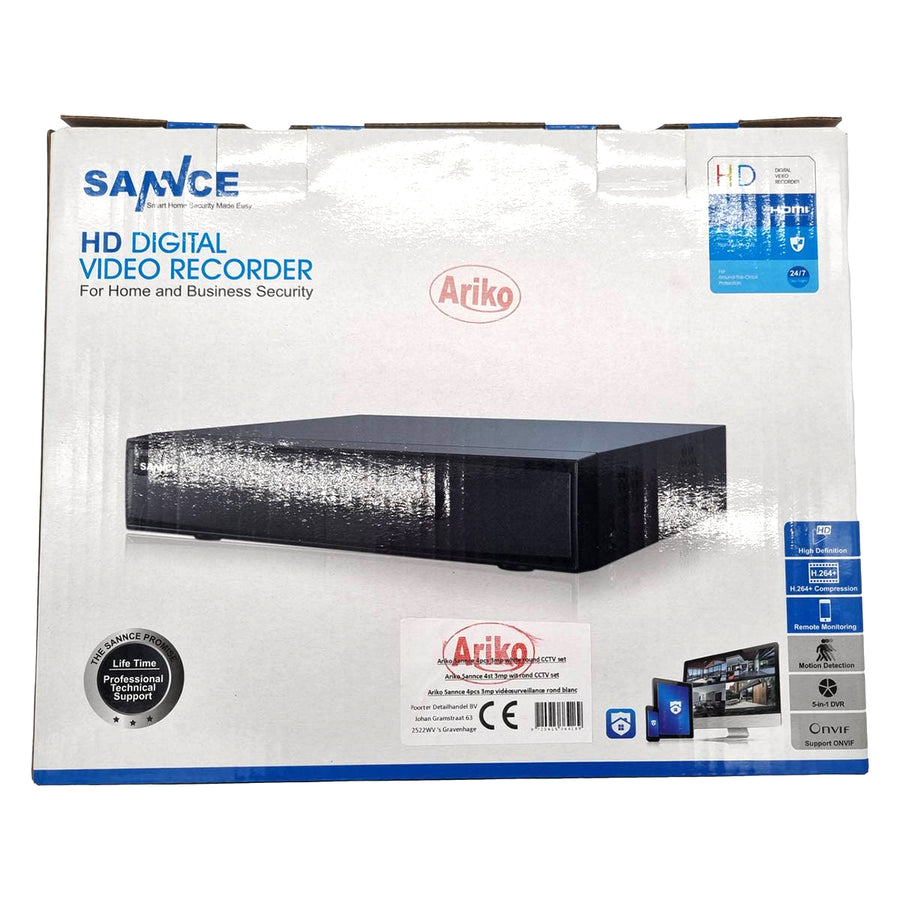 Ariko Sannce Camera CCTV systeem, 4x Witte hoge kwaliteit 3MP beveiliging camera's, Nachtzicht 25 mtr, Online opgenomen en live beelden bekijken, inclusief 1TB harde schijf - Nederlandstalige helpdesk