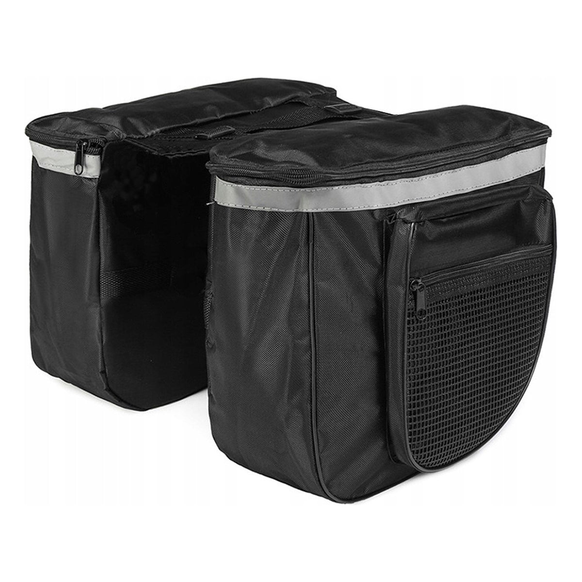 Luxus-Doppelgepäckträgertasche – Fahrradtasche – Große doppelte abnehmbare Gepäckträgertasche – Trunkbag – wasserdicht – Bikepacking-Taschenhalter – Trunkbag mit 4 Fächern – 28 Liter Stauraum – Schwarz