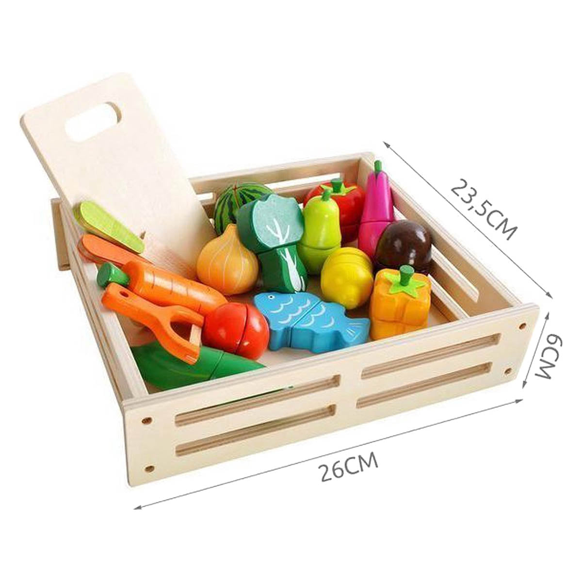 Ariko Holzspielzeug-Set Obst und Gemüse - 17-teilig - Küchenzubehör - Spielzeug kaufen - Spielzeugnahrung - Spielzeug Obstholz