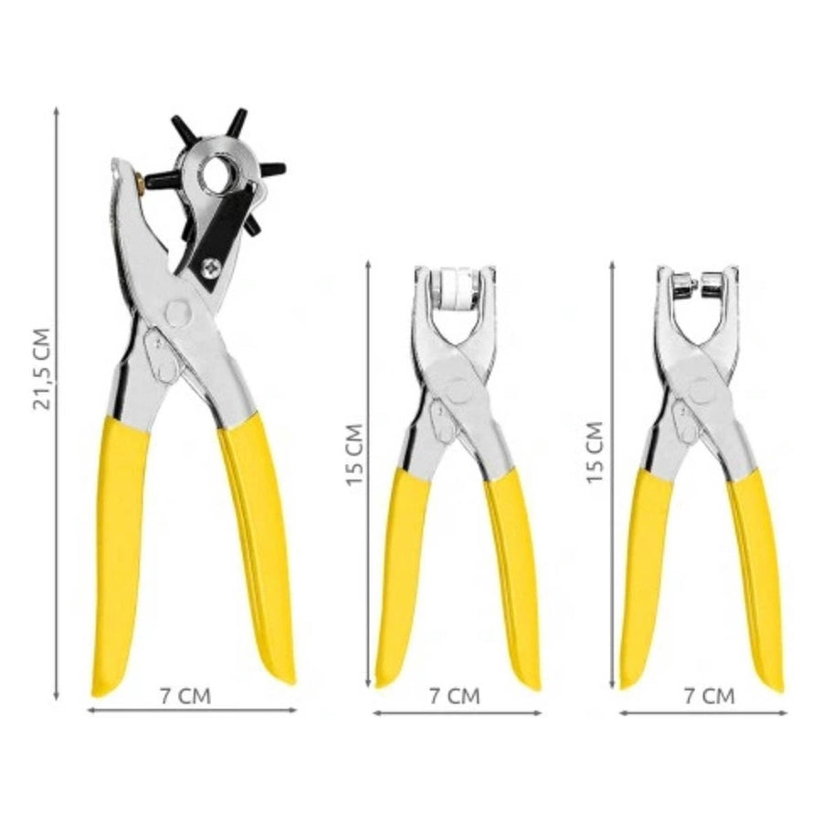 Ariko Revolvertang 203-delige set - Ponstang - Geel of Rood - Oogjestang - Ringetjestang - Gaatjestang - Zeilringtang - Drukknooptang - Riemen & Leer - met Benodigdheden