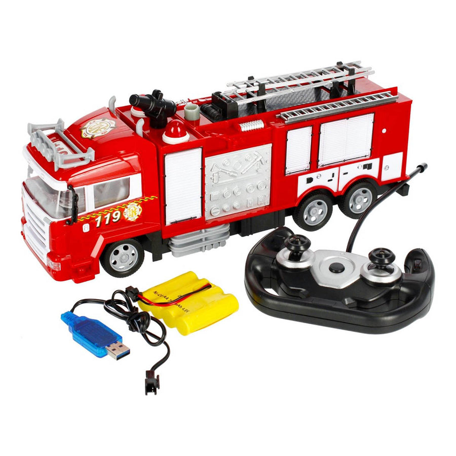 Ariko Voiture de pulvérisation d'eau des pompiers RC - avec télécommande - Le camion de pompiers pulvérise de l'eau réelle et des effets de lumière - Voiture de pulvérisation - Comprend une batterie et 2 piles AA Philips