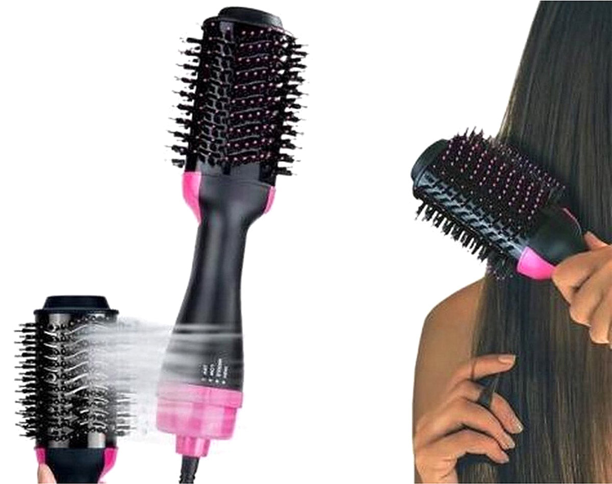 Borstel - Föhn - Föhnborstel - Krulborstel - Haarborstel - Haardroger - Stijlborstel - Magic Brush - Hetelucht Borstel - Haar Styling - Zwart/Roze - Ariko