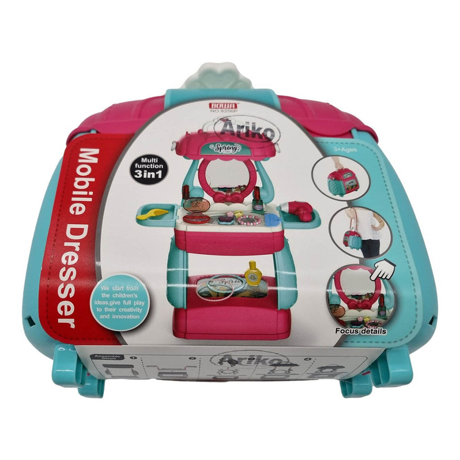 Ariko Speelgoed Koffer Schoonheid salon 31 delig - Fohn, spiegel, make-up, parfum en nog veel meer - handige meeneem koffer