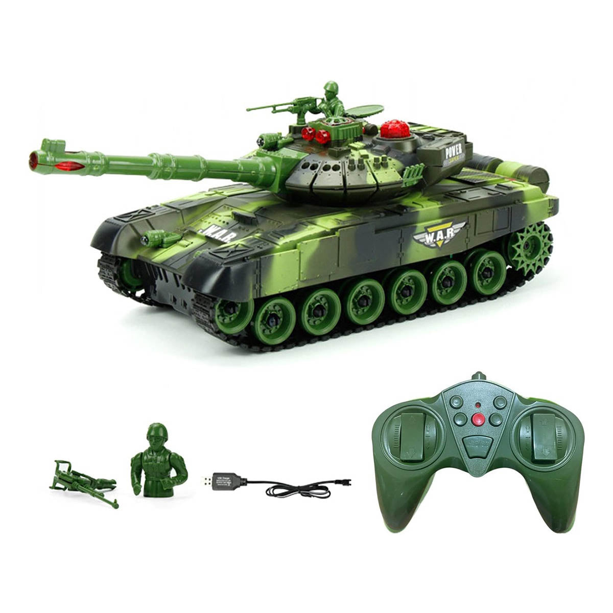 Ariko XXL RC Speelgoed Tank - Groen - Op Afstand bestuurbare Radiografische Tank Met Afstandsbediening - Met Geluid & Licht Effecten - Met Interne Accu - 2.4Gz - Schaal 1:14