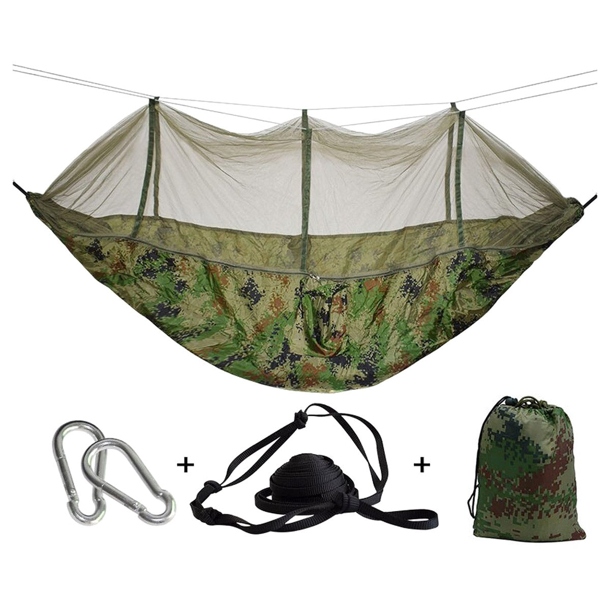 Ariko Hangmat met Muggennet in Camouflage stijl - Moskito - Hangmat - Muggennet - Klamboe Tent - Slaapmat - Muskietennet - Muskietengaas - Campingbedje - Slaapzak - Zwevend - 150KG - Camouflage
