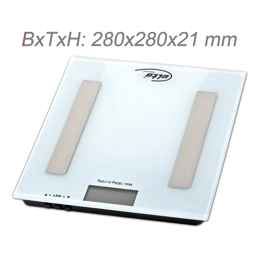 Ariko Elta Digitale Body - Fit Weegschaal - Personenweegschaal - Analyseweegschaal - Wit - Grijs - Afmetingen 28 x 28 x 2.5 Cm - Maximaal 180 KG - Inclusief 2 x AAA batterijen