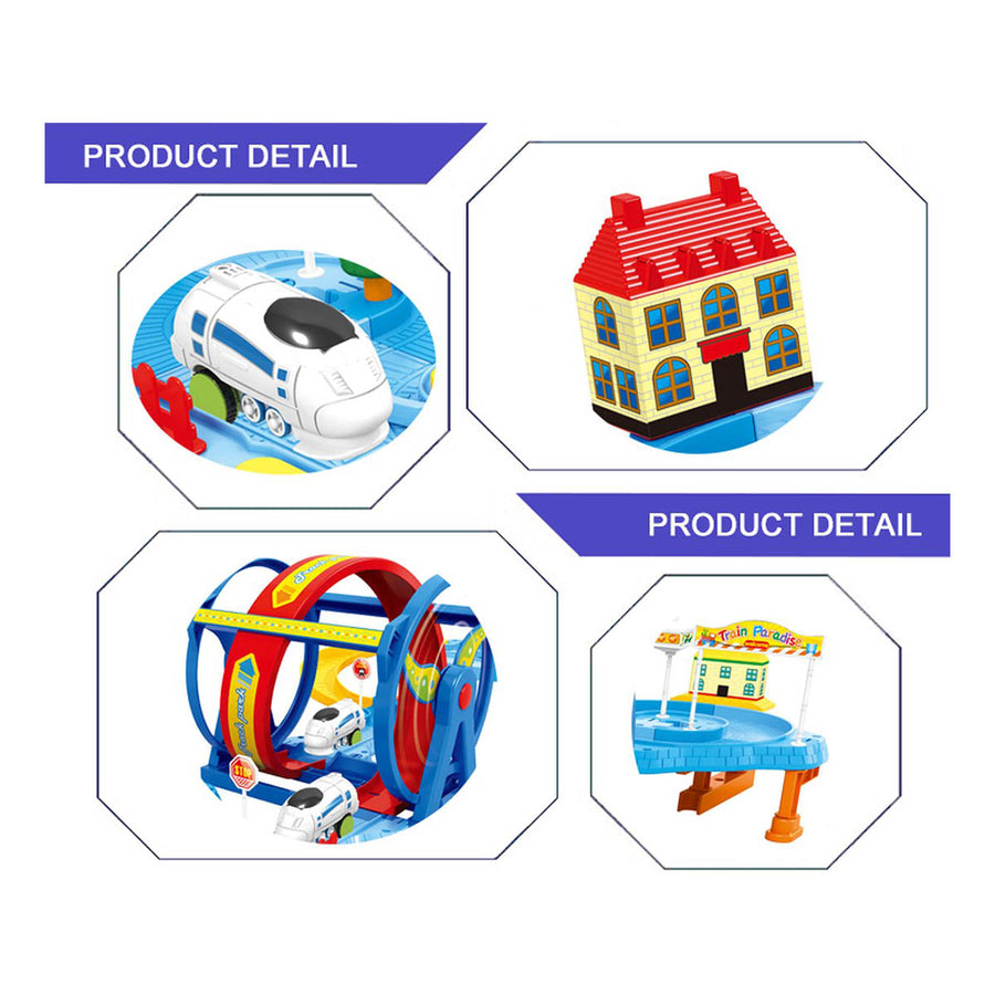 Ariko Treinbaan met looping - met huisjes - verkeersborden - hekjes en poppetjes - 50 delig - inclusief 1 x AAA batterij