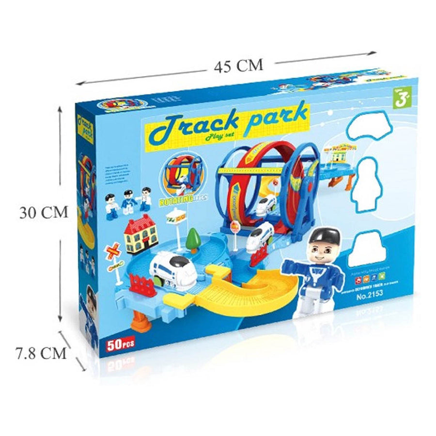 Ariko Treinbaan met looping - met huisjes - verkeersborden - hekjes en poppetjes - 50 delig - inclusief 1 x AAA batterij