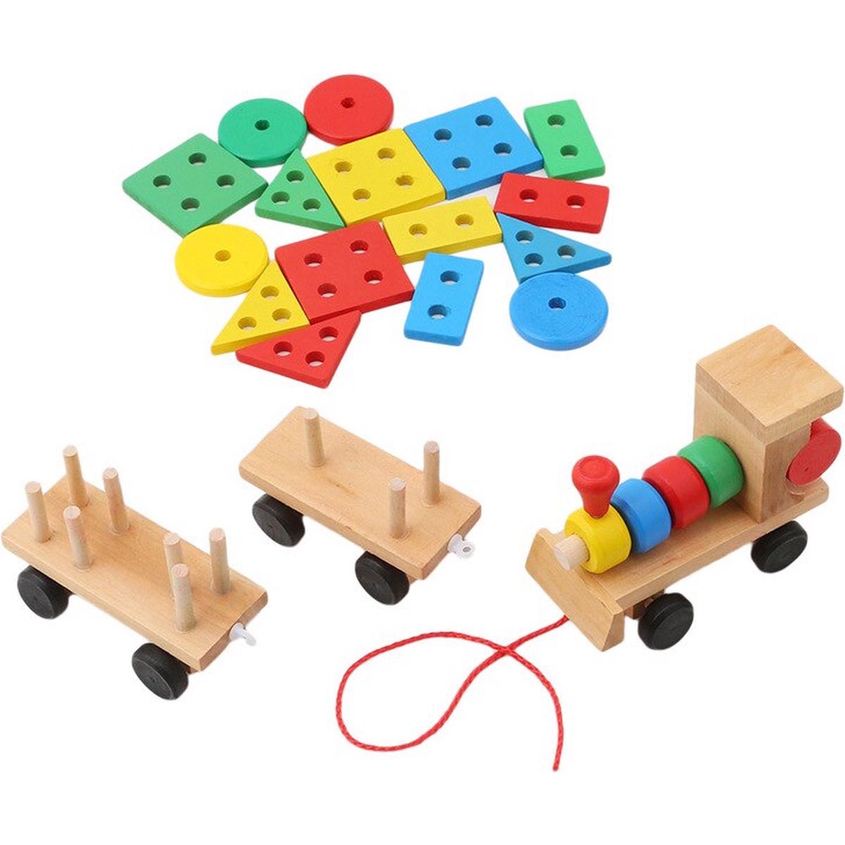 Ariko XL Houten Trein met blokken en vormen - Blokkentrein - Speelgoedtrein - Educatie met vormen en kleuren -